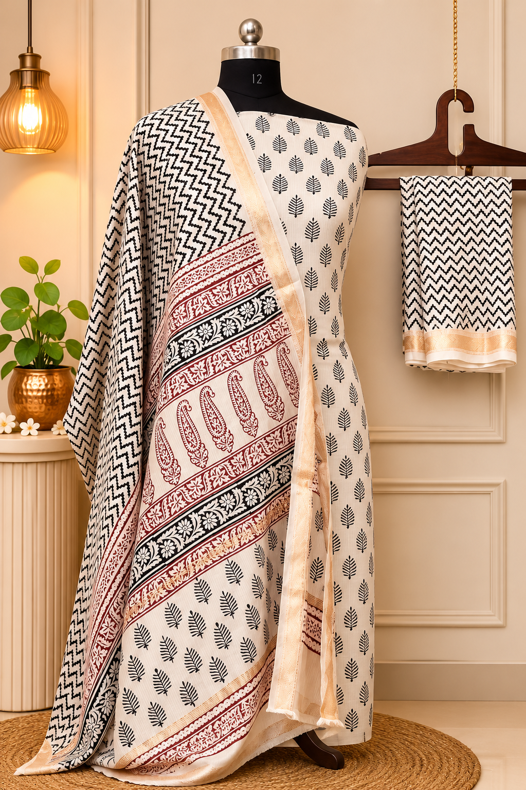 Maheshwari Cotton Silk Dress Material with Rewa Border – taaramahee