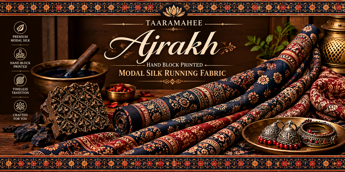 Ajrakh Hand Block Printed Modal Silk Running Fabric