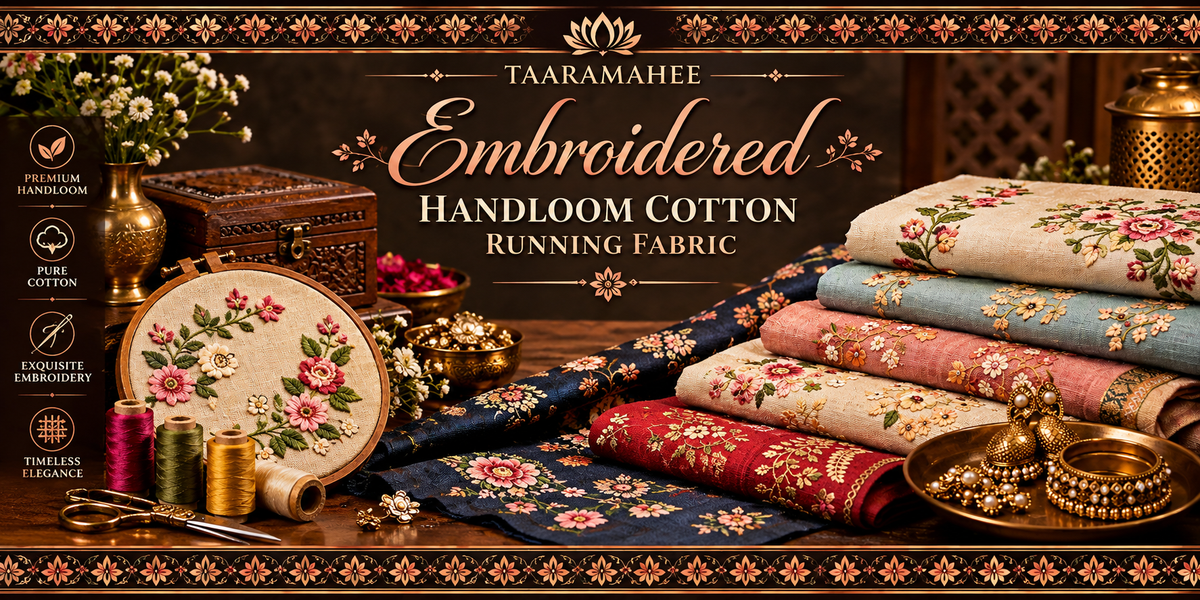Embroidered Handloom Cotton Running Fabric