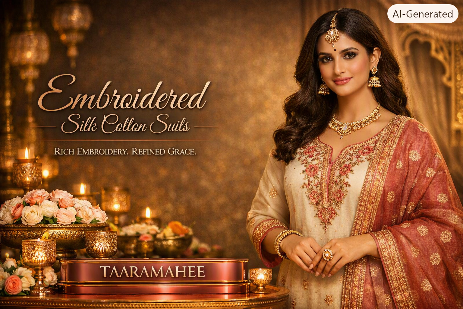 Embroidered Silk Cotton Suit