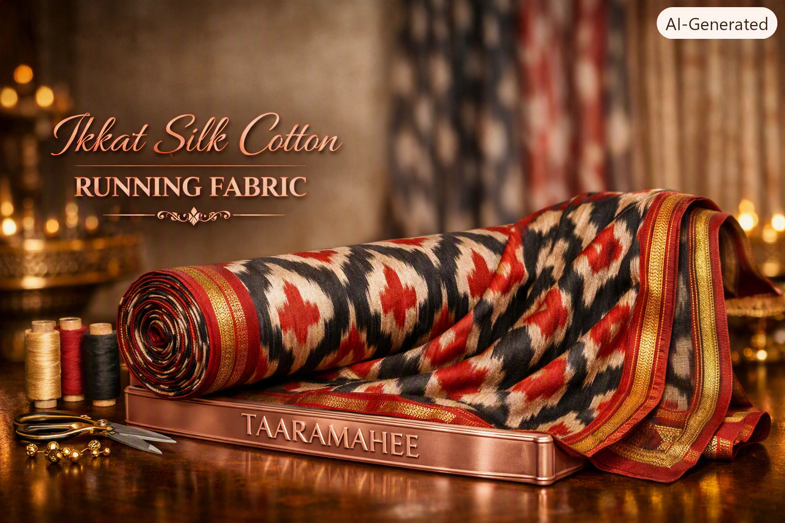 Ikkat Silk Cotton Running Fabric