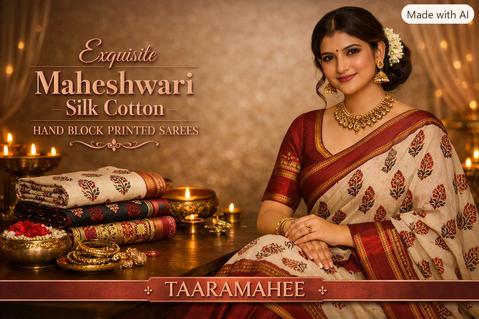 Maheshwari Silk Cotton Hand Block Printed Sarees