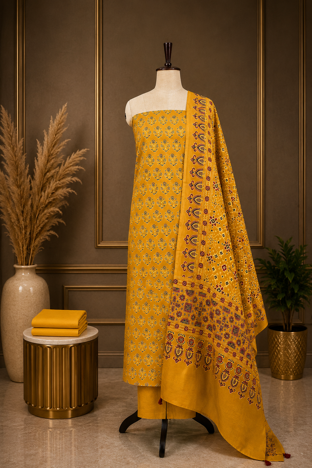 Premium Hand Block Printed Ajrakh Cotton Full Suit
