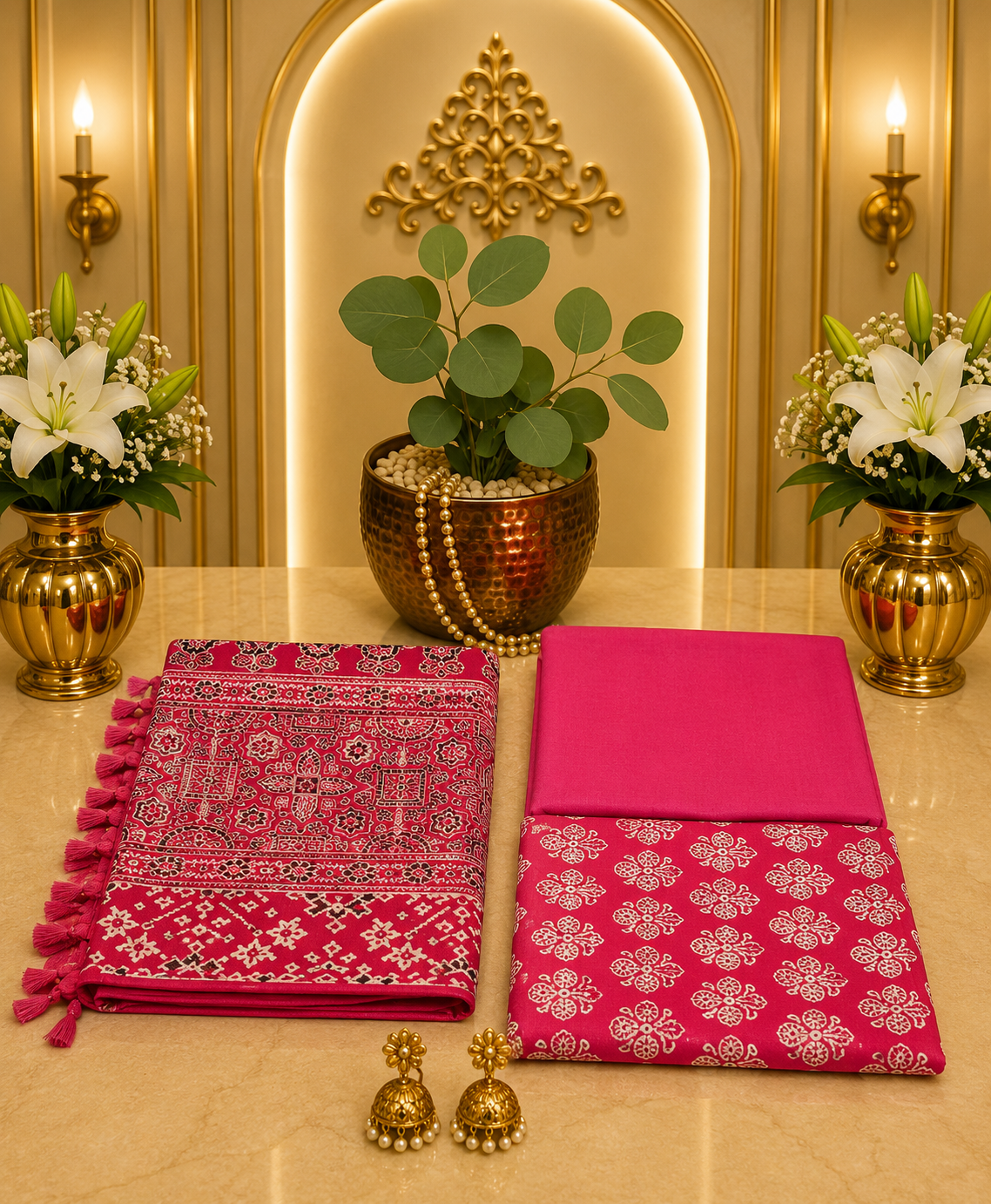 Premium Blush Red Colour Hand Block Printed Ajrakh Cotton Full Suit