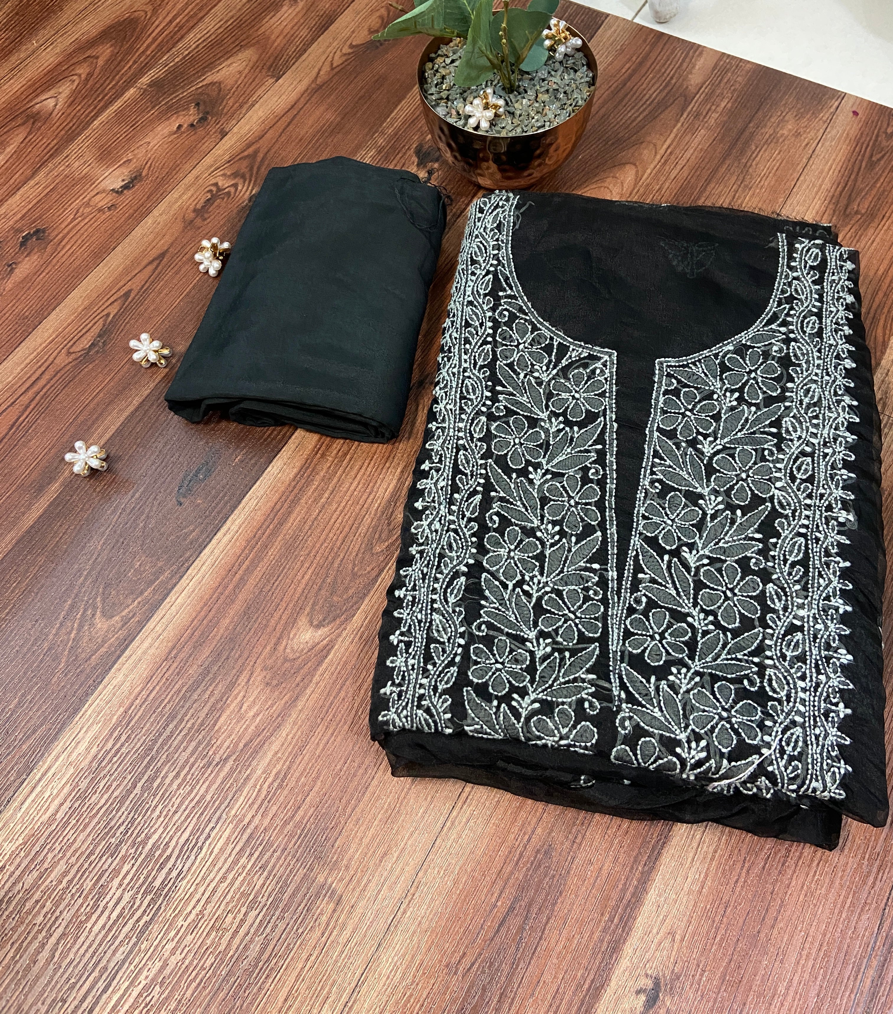 Premium Lucknowi Full Embroidered Organza Silk Unstitched Salwar Suit