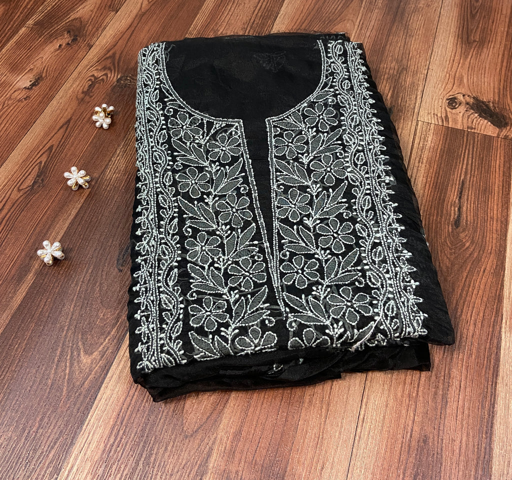 Premium Lucknowi Full Embroidered Organza Silk Unstitched Salwar Suit