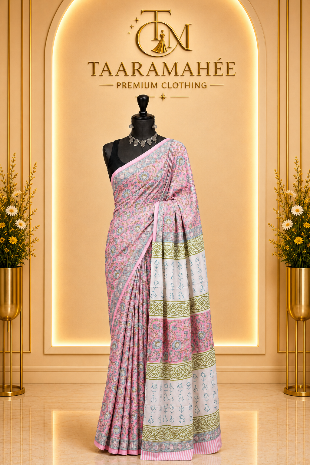 Hand Block Printed Mul Cotton Saree