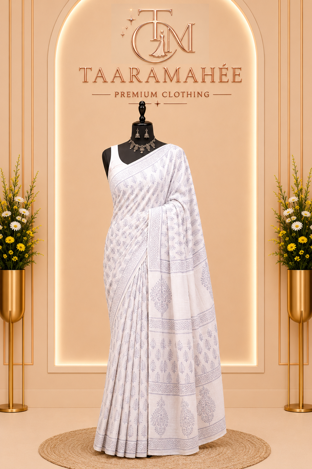 Hand Block Printed Mul Cotton Saree