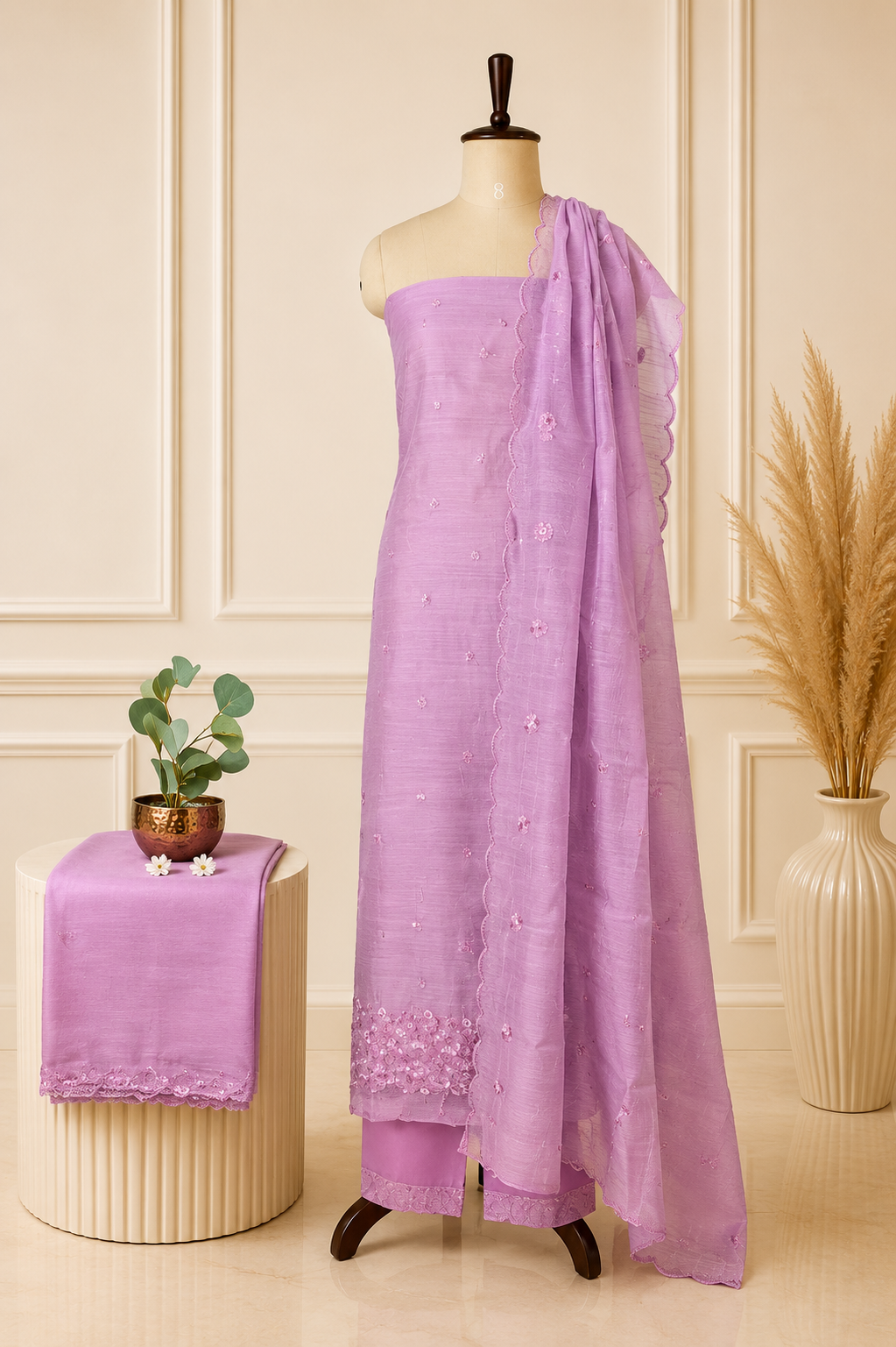 Premium Embroidered Fancy Mul Chanderi Full Suit