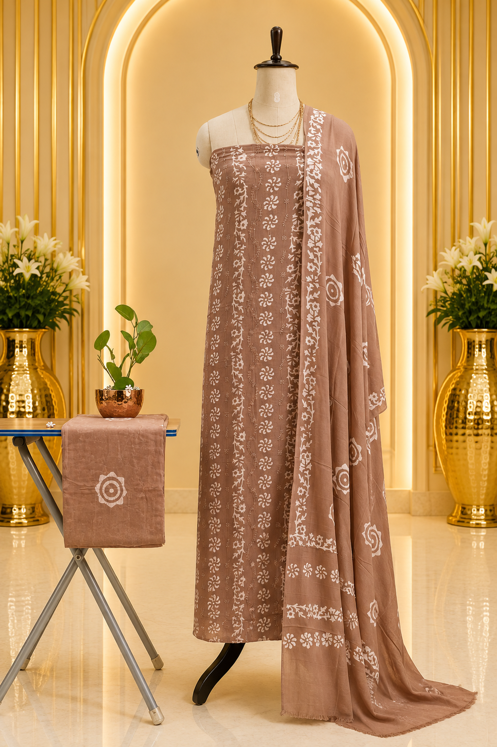 Premium Batik Printed & Embroidered Georgette Full Unstitched Salwar Suit