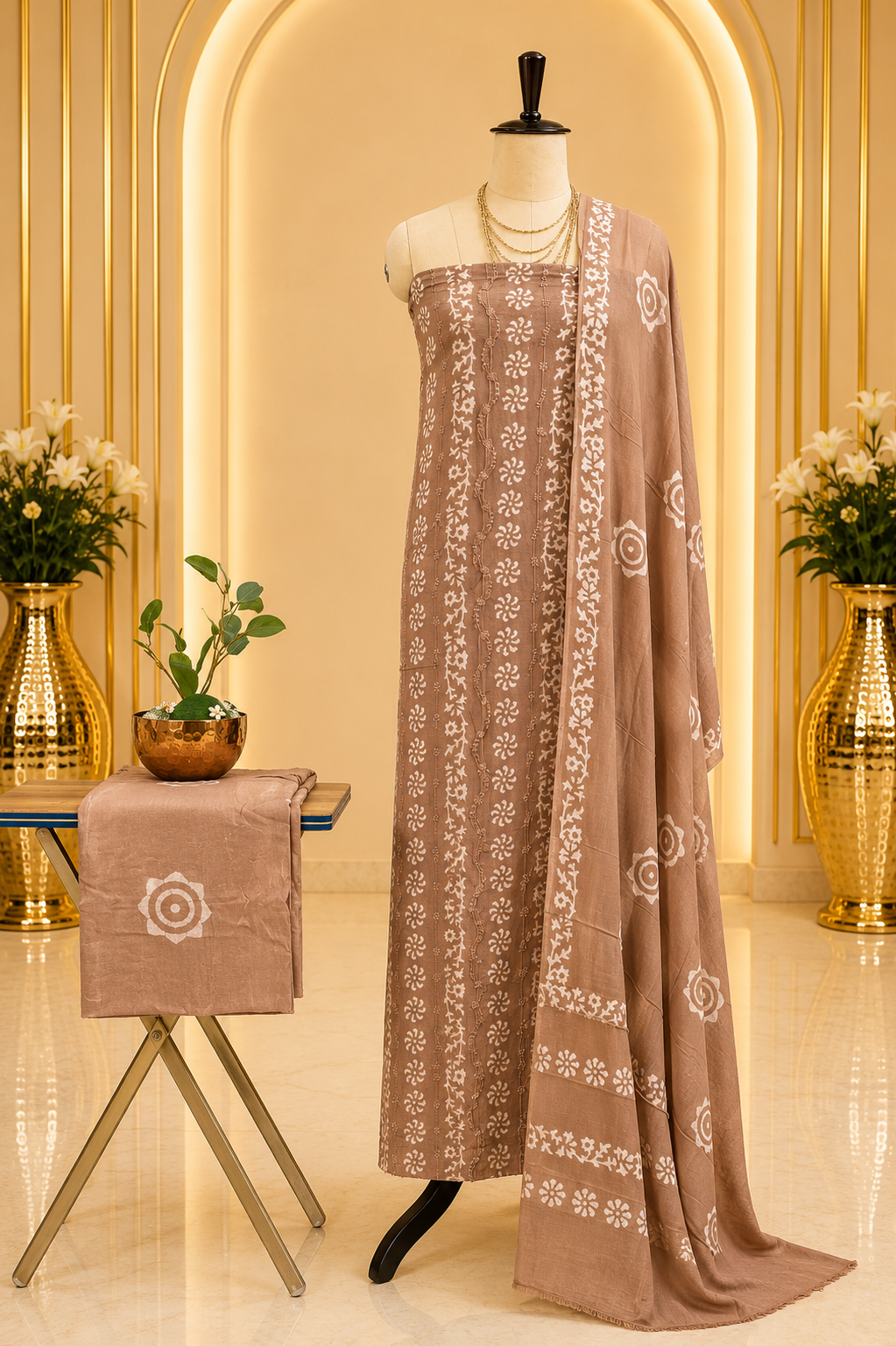 Premium Batik Printed & Embroidered Georgette Full Unstitched Salwar Suit