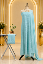 Premium Light Blue Colour Lucknowi Pure Georgette Full Suit