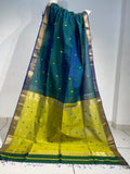 Half Cotton half silk Saree - Teal Blue
