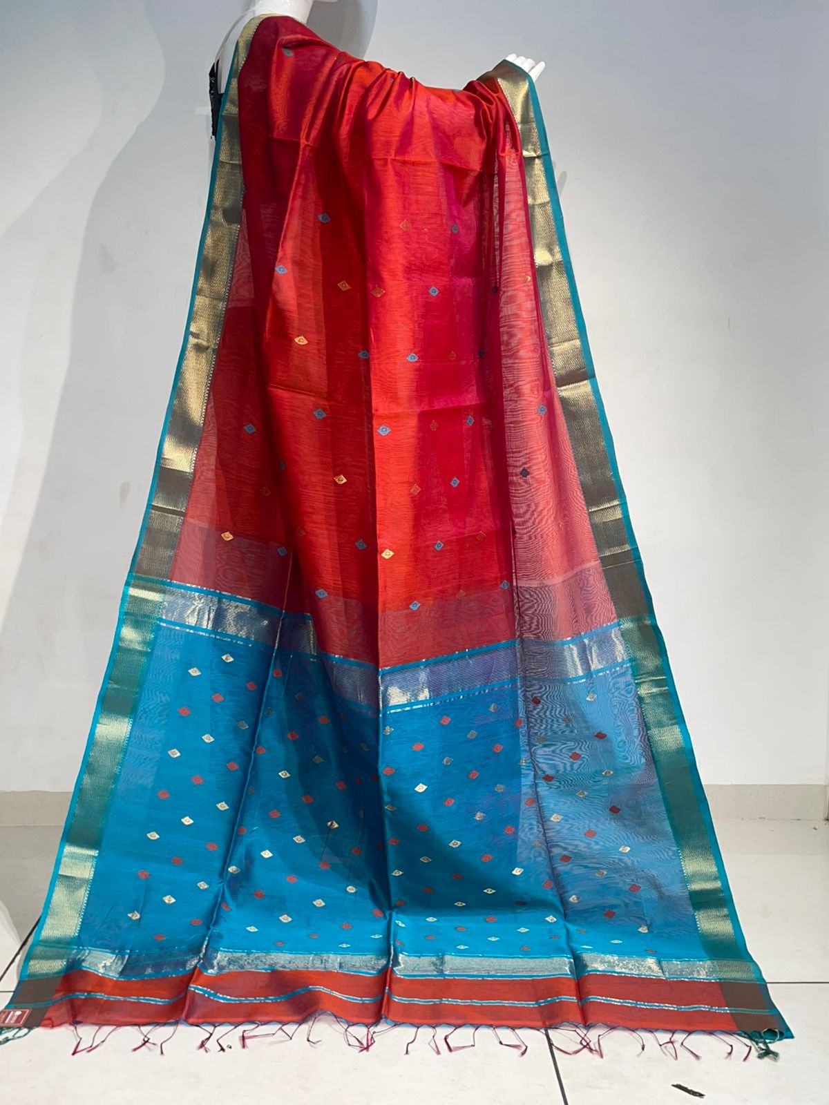 Half Cotton half silk Saree - Red