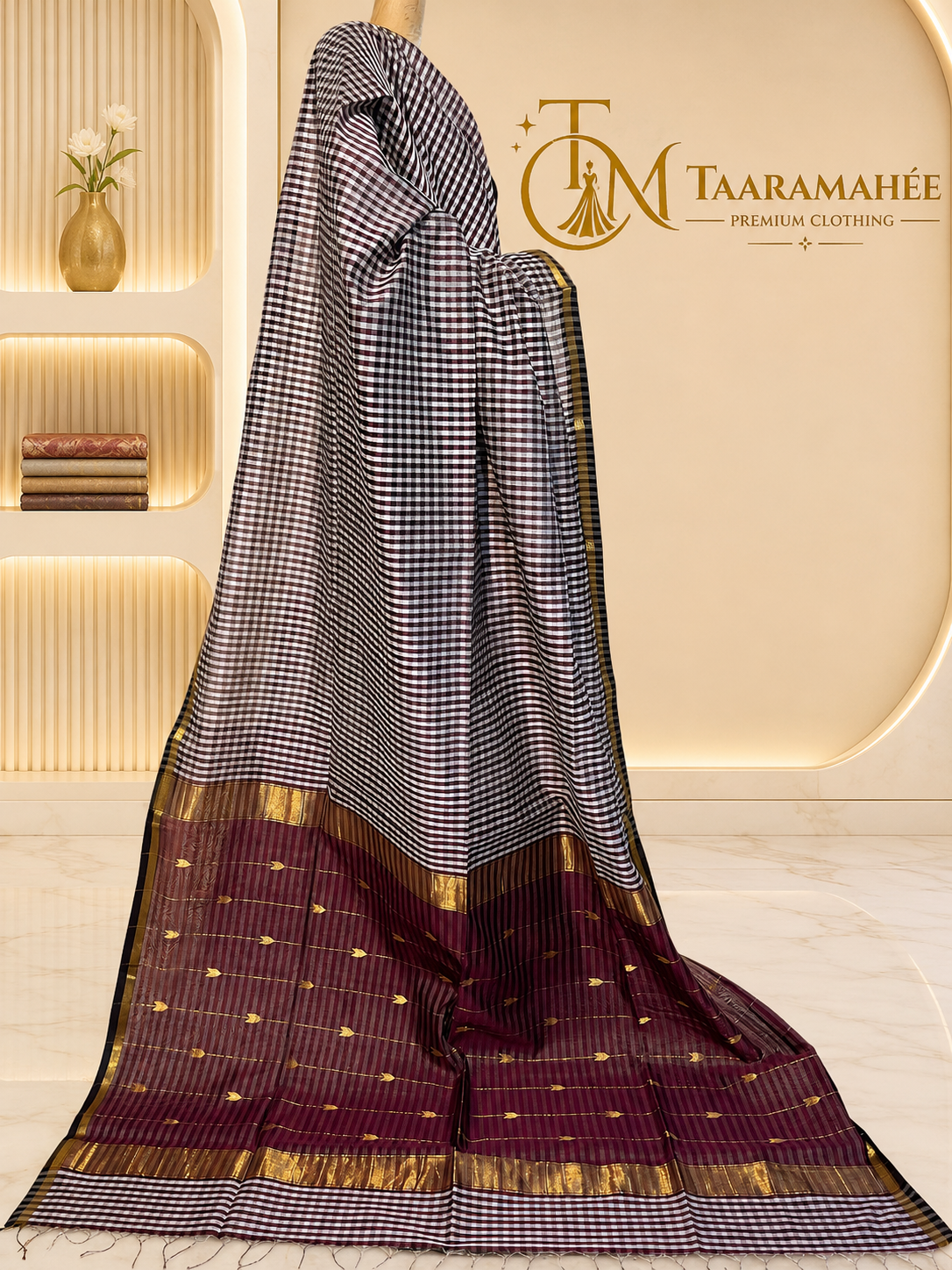 Maheshwari half cotton half silk zari piping boader weaving checks rich butti pallu saree with contrast blouse
