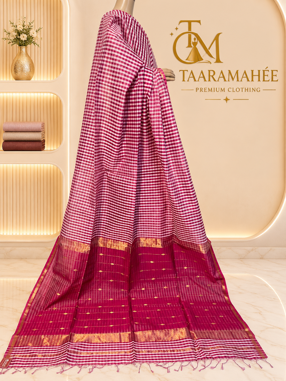 Maheshwari half cotton half silk zari piping boader weaving checks rich butti pallu saree with contrast blouse