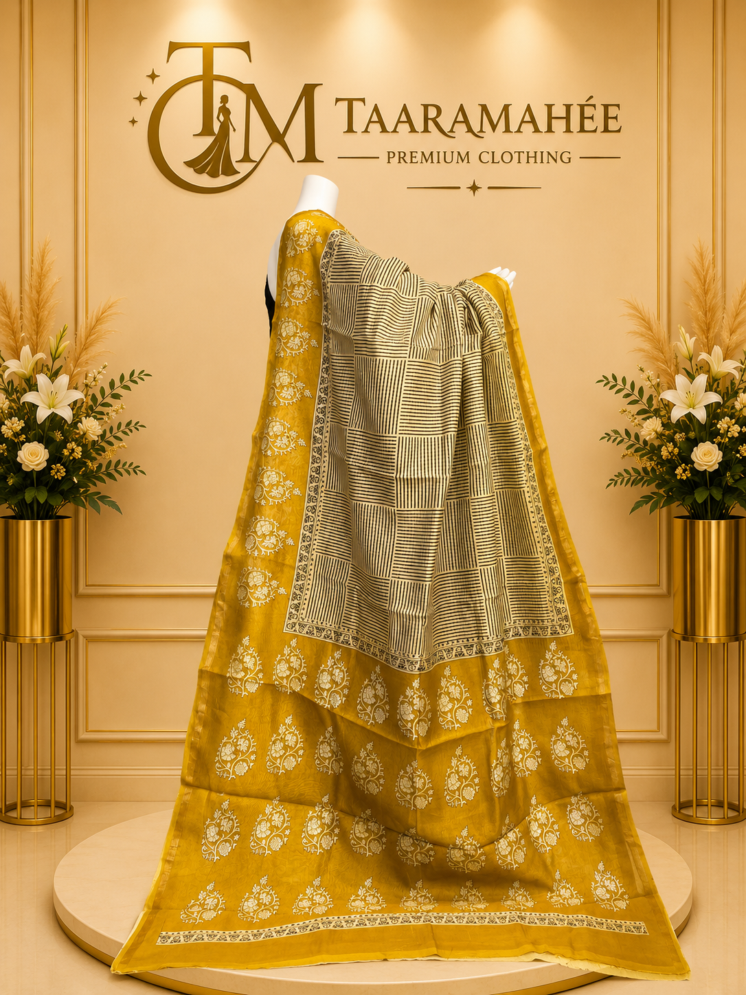 Maheshwari half cotton half silk zari piping boarder Kalamkari print saree with blouse