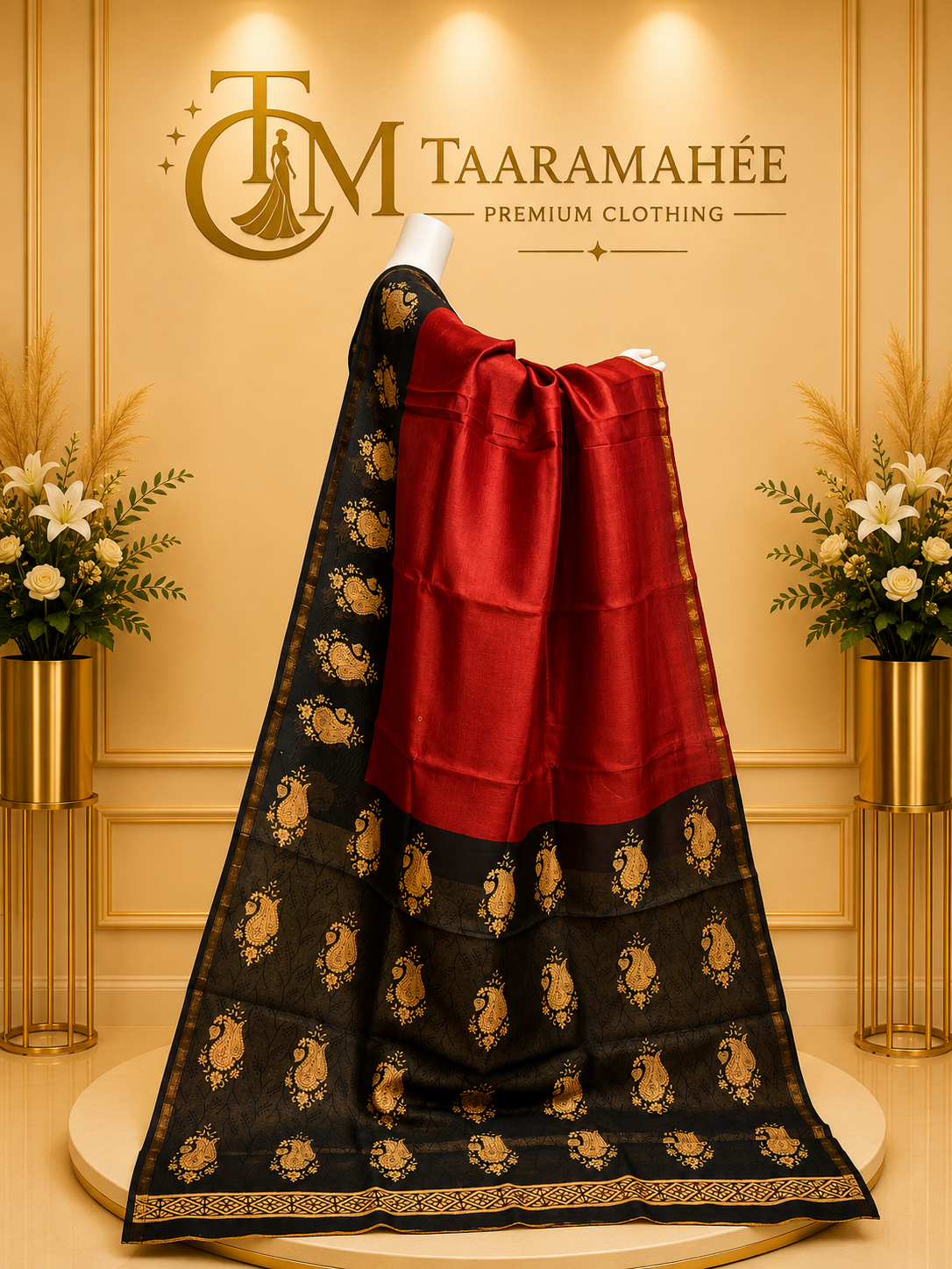 Maheshwari half cotton half silk zari piping boarder Kalamkari print saree with blouse