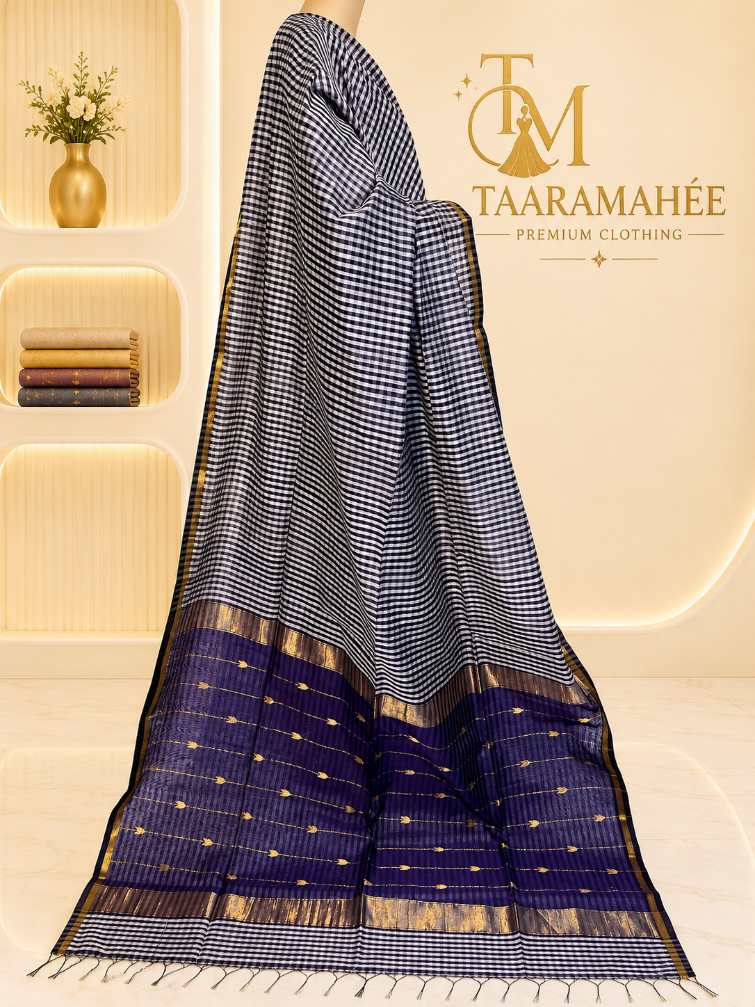 Maheshwari half cotton half silk zari piping boader weaving checks rich butti pallu saree with contrast blouse