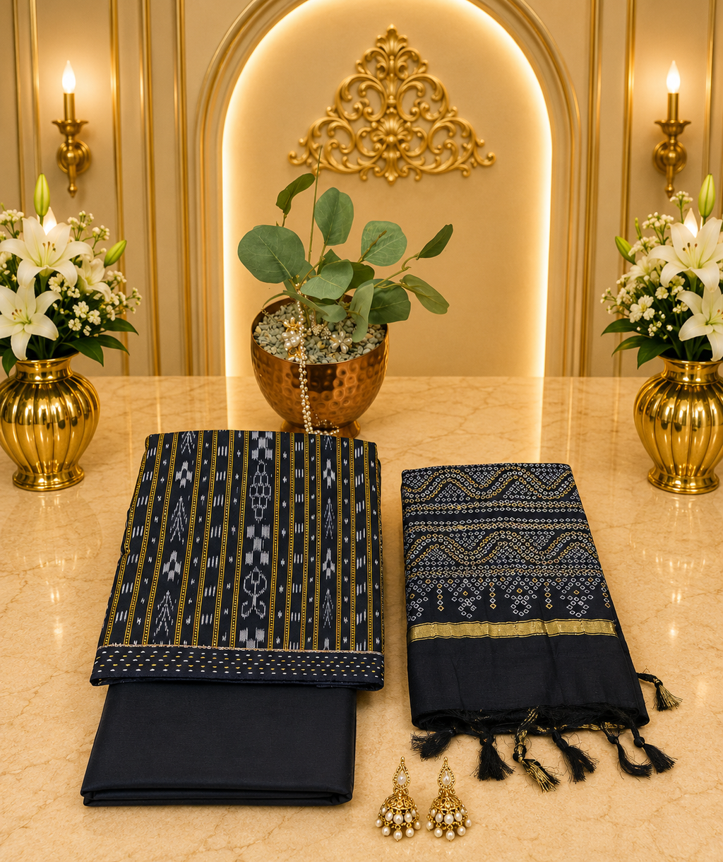 Premium Ikkat Pure Cotton Suit with Chanderi Silk Dupatta