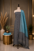 Premium Grey Sky Blue Combo Jute Cotton Full Suit