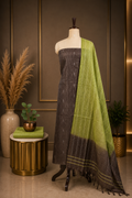 Premium Grey Apple Green Combo Jute Cotton Full Suit