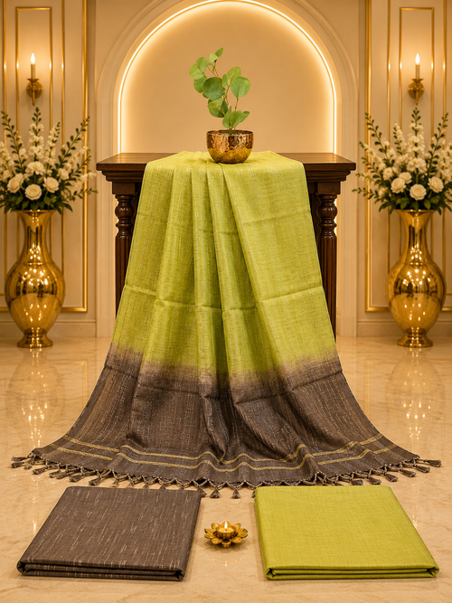 Premium Grey Apple Green Combo Jute Cotton Full Suit