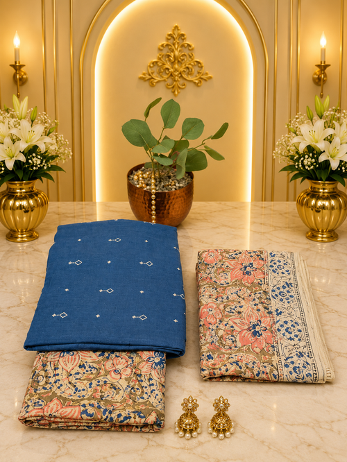 Premium Handloom Cotton Top with Kalamkari Pant & Dupatta Full Suit