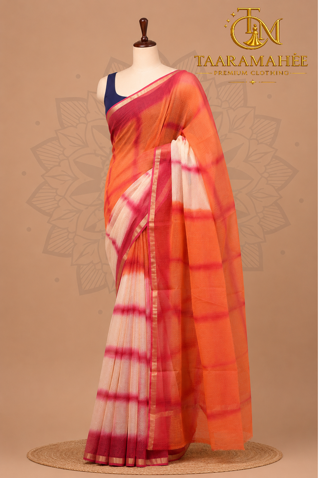 Hand block printed Pure Kota Doriya cotton Saree