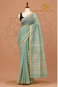 Hand block printed Pure Kota Doriya cotton Saree