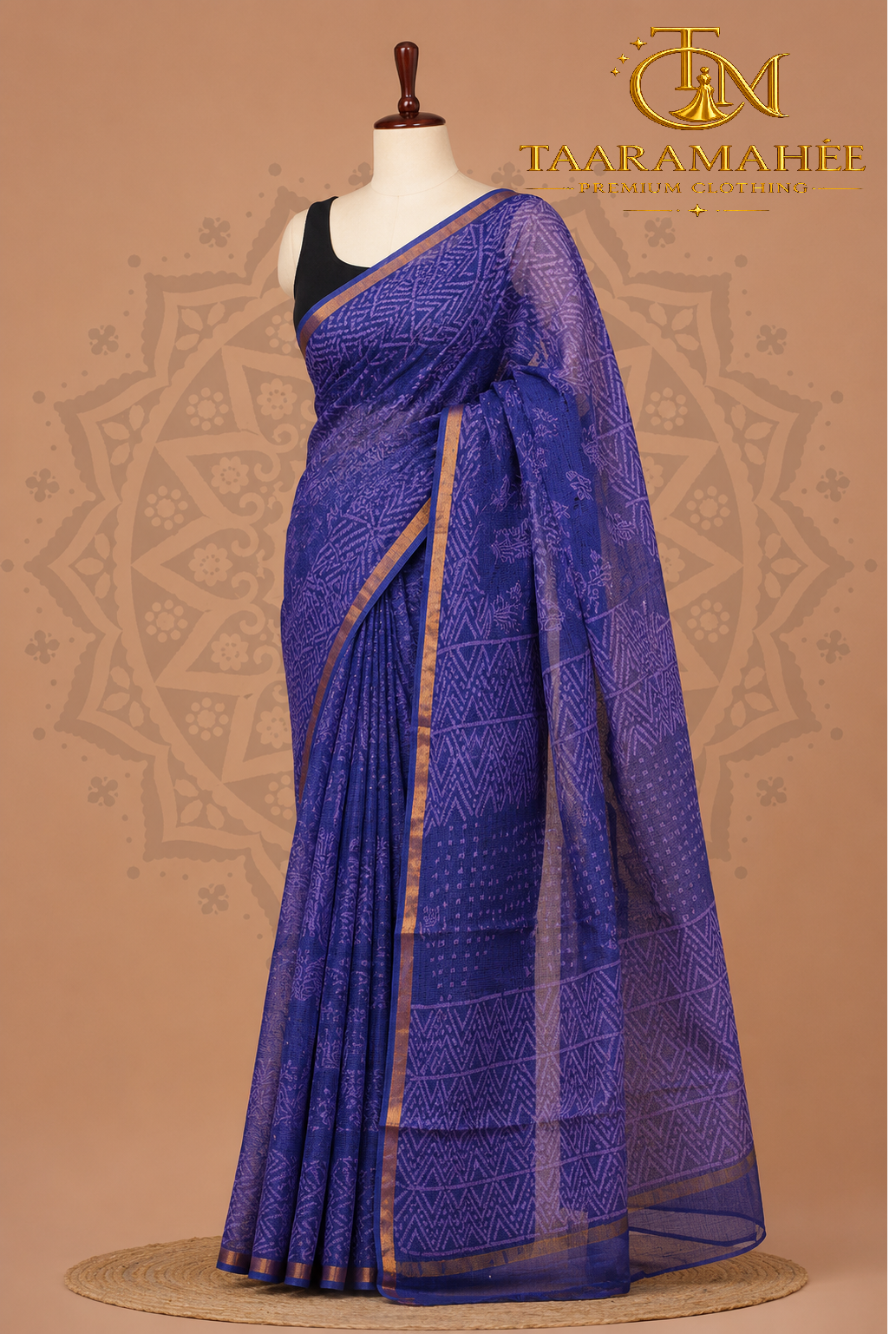 Hand block printed Pure Kota Doriya cotton Saree
