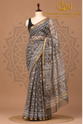 Hand block printed Pure Kota Doriya cotton Saree