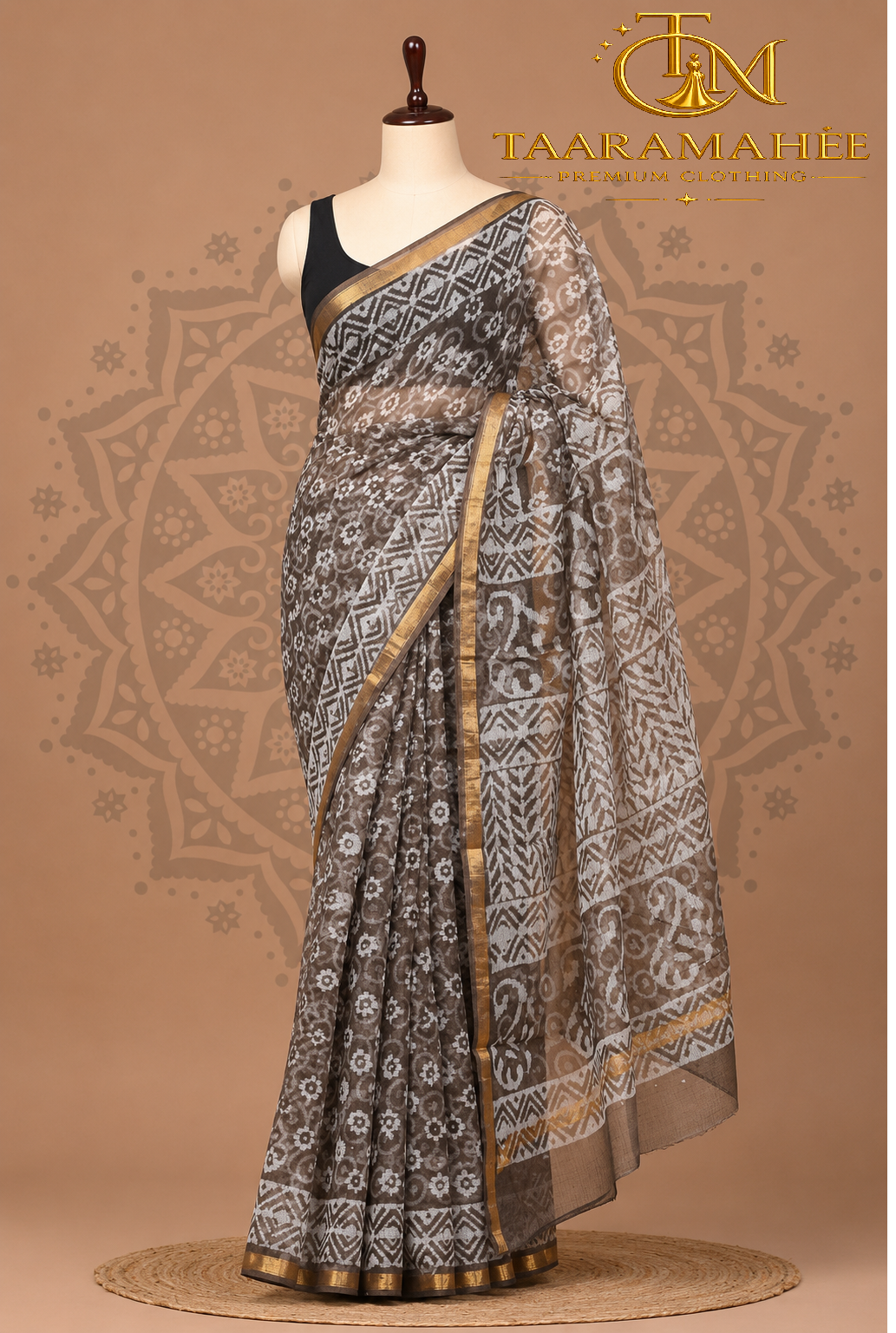 Hand block printed Pure Kota Doriya cotton Saree