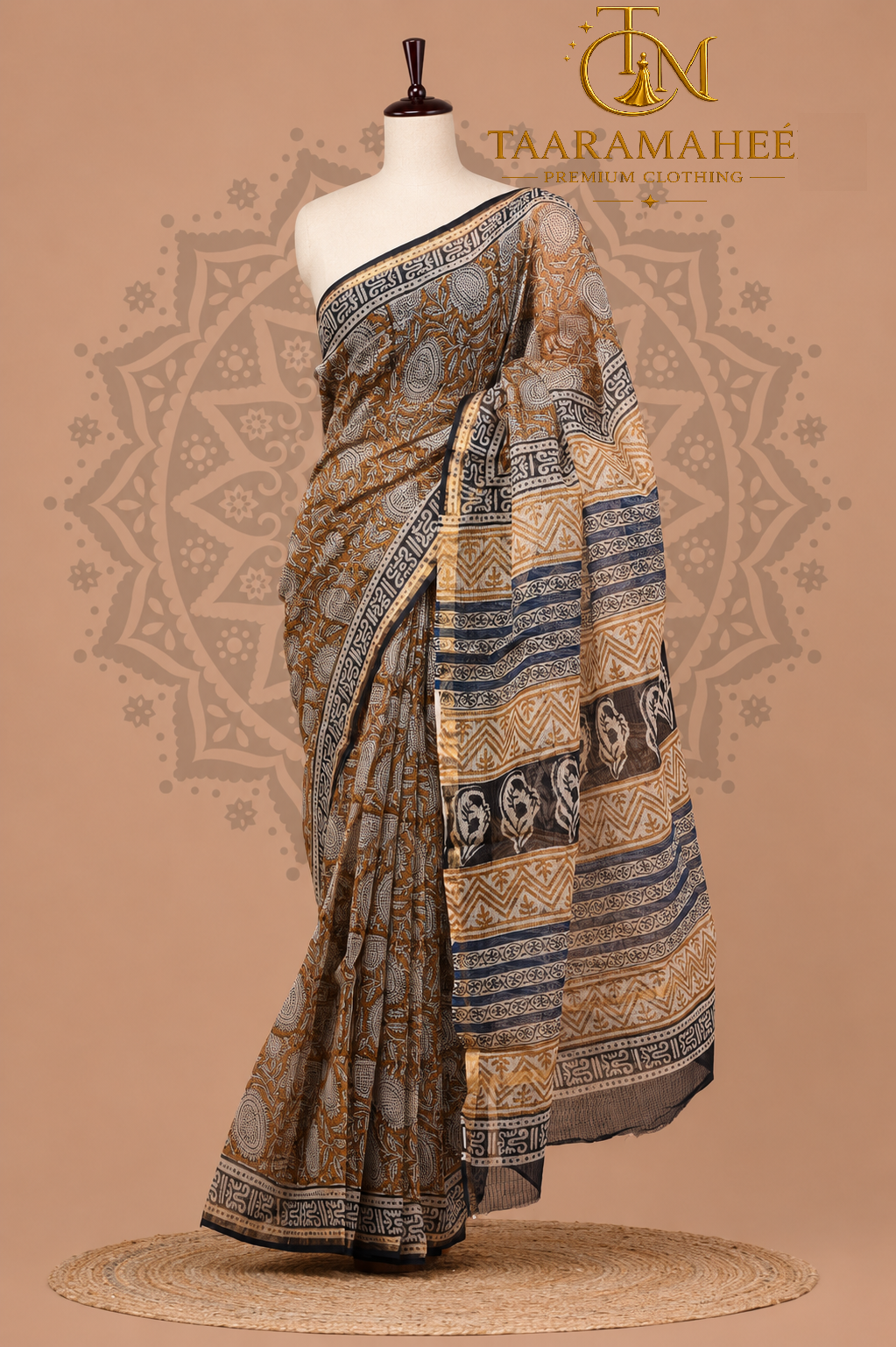 Hand block printed Pure Kota Doriya cotton Saree