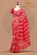 Hand block printed Pure Kota Doriya cotton Saree