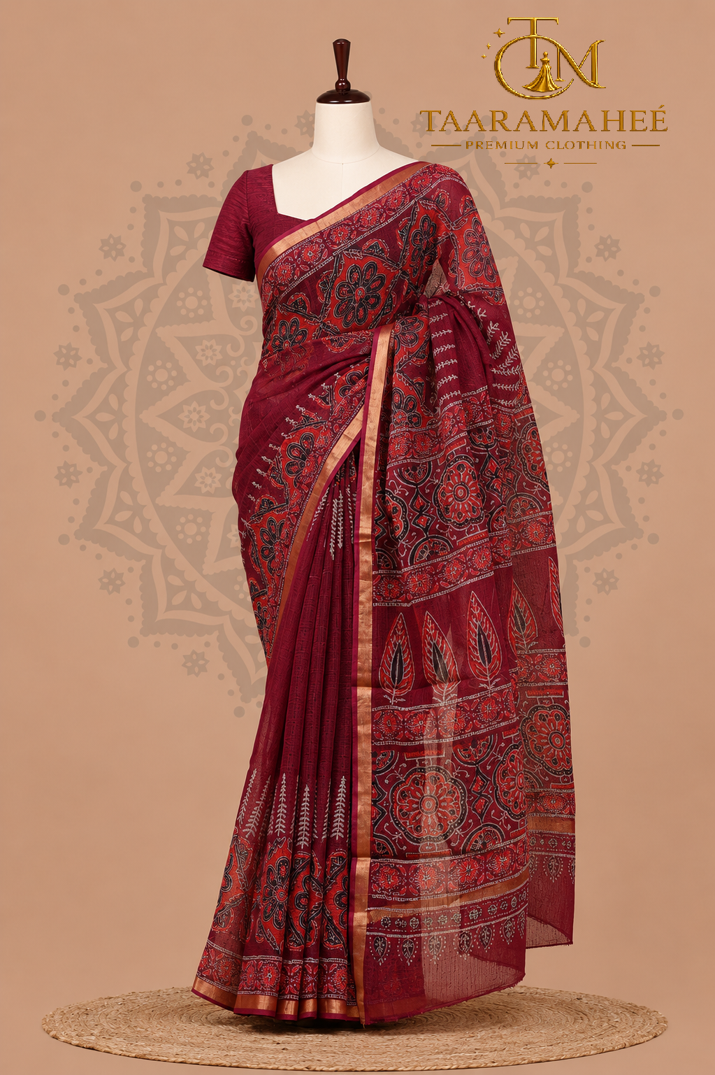 Hand block printed Pure Kota Doriya cotton Saree