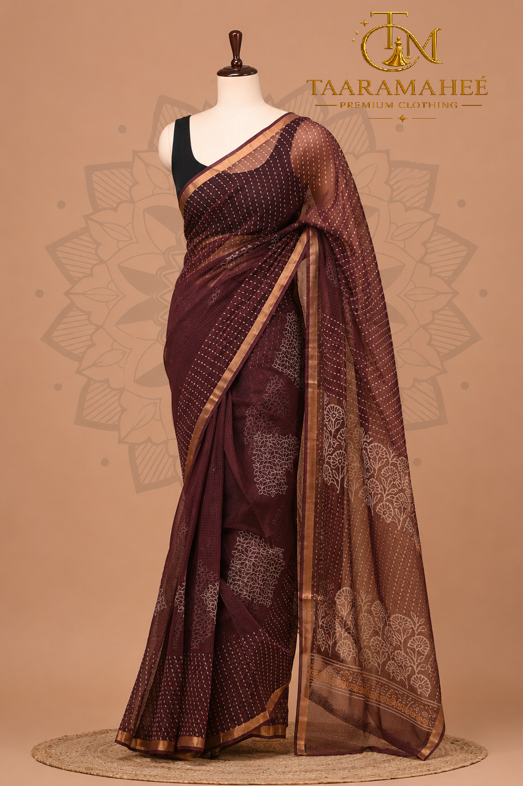 Hand block printed Pure Kota Doriya cotton Saree