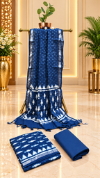 Premium Indigo Hand Block Printed Linen Cotton Full Suit