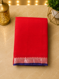 Mangalagiri Silk Cotton Elegance, Woven with a Charming Silver and Gold Zari Contrast Border
