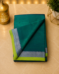 Mangalagiri Silk Cotton Elegance, Woven with a Charming Silver and Gold Zari Contrast Border