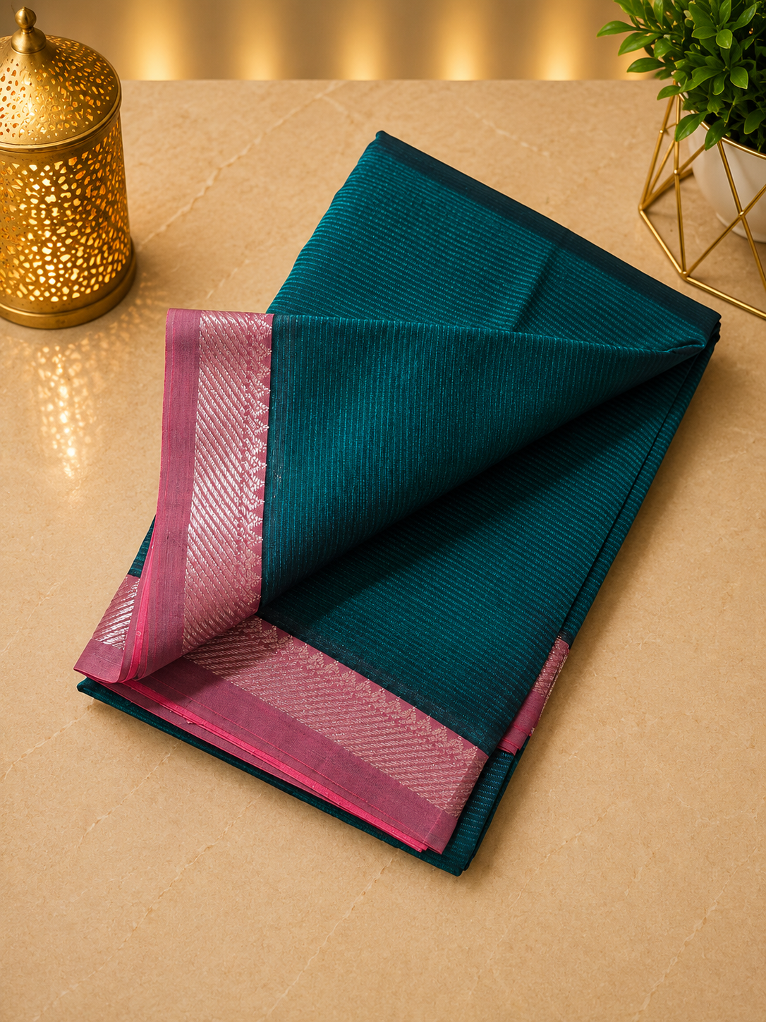 Mangalagiri Silk Cotton Elegance, Woven with a Charming Silver and Gold Zari Contrast Border