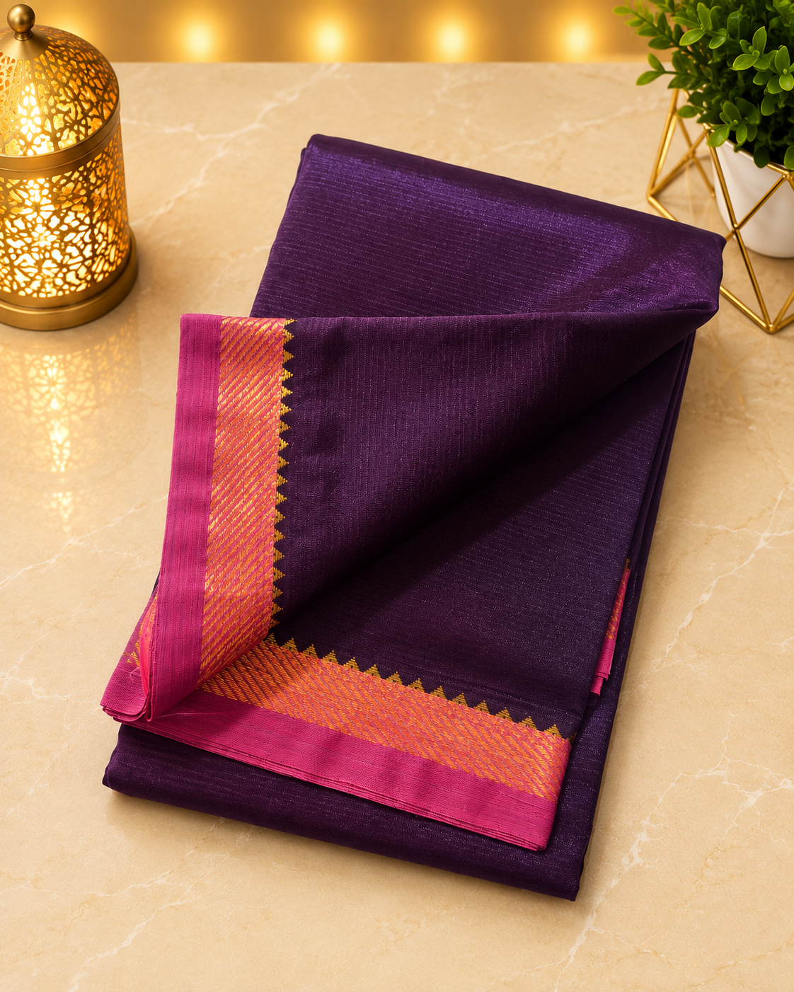 Mangalagiri Silk Cotton Elegance, Woven with a Charming Silver and Gold Zari Contrast Border