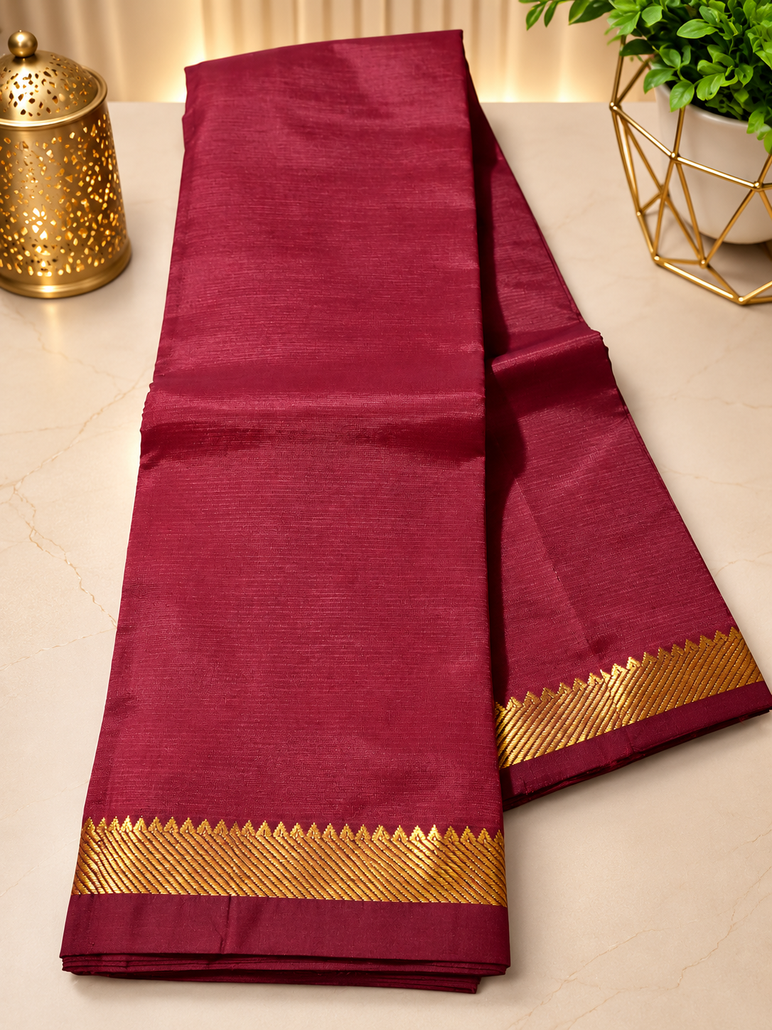 Mangalagiri Silk Cotton Elegance, Woven with a Charming Silver and Gold Zari self Border.