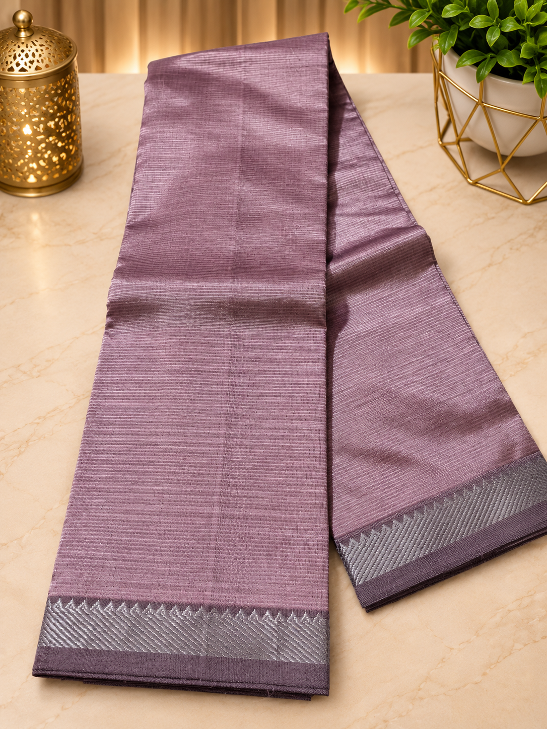 Mangalagiri Silk Cotton Elegance, Woven with a Charming Silver and Gold Zari self Border.