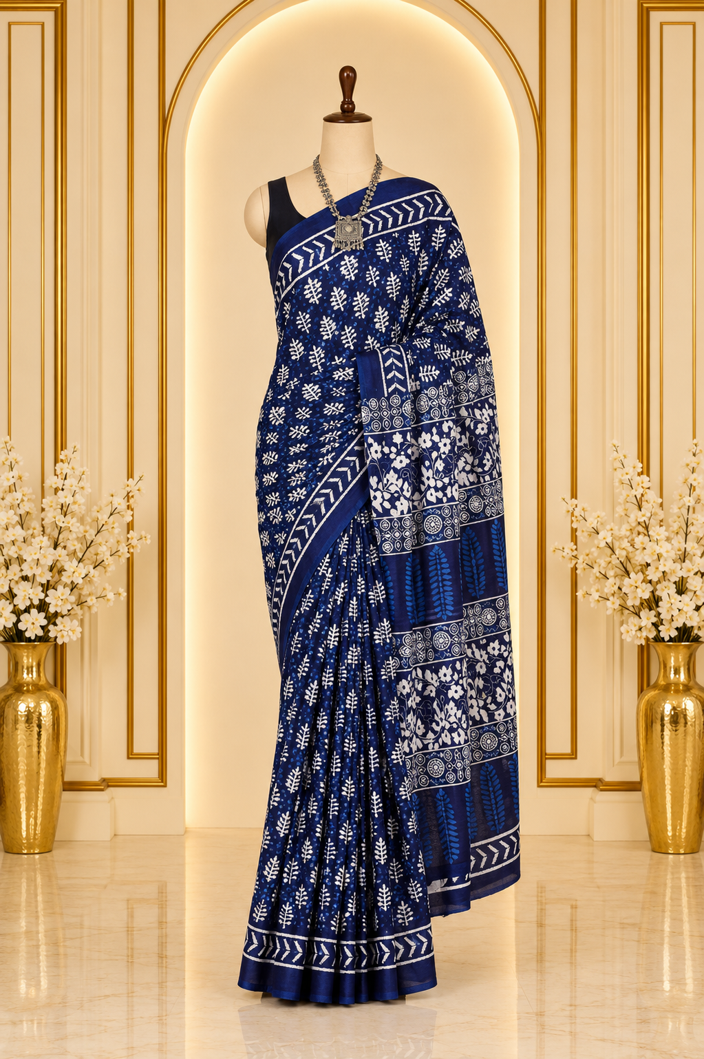 Screen Block Printed Mul Cotton Saree