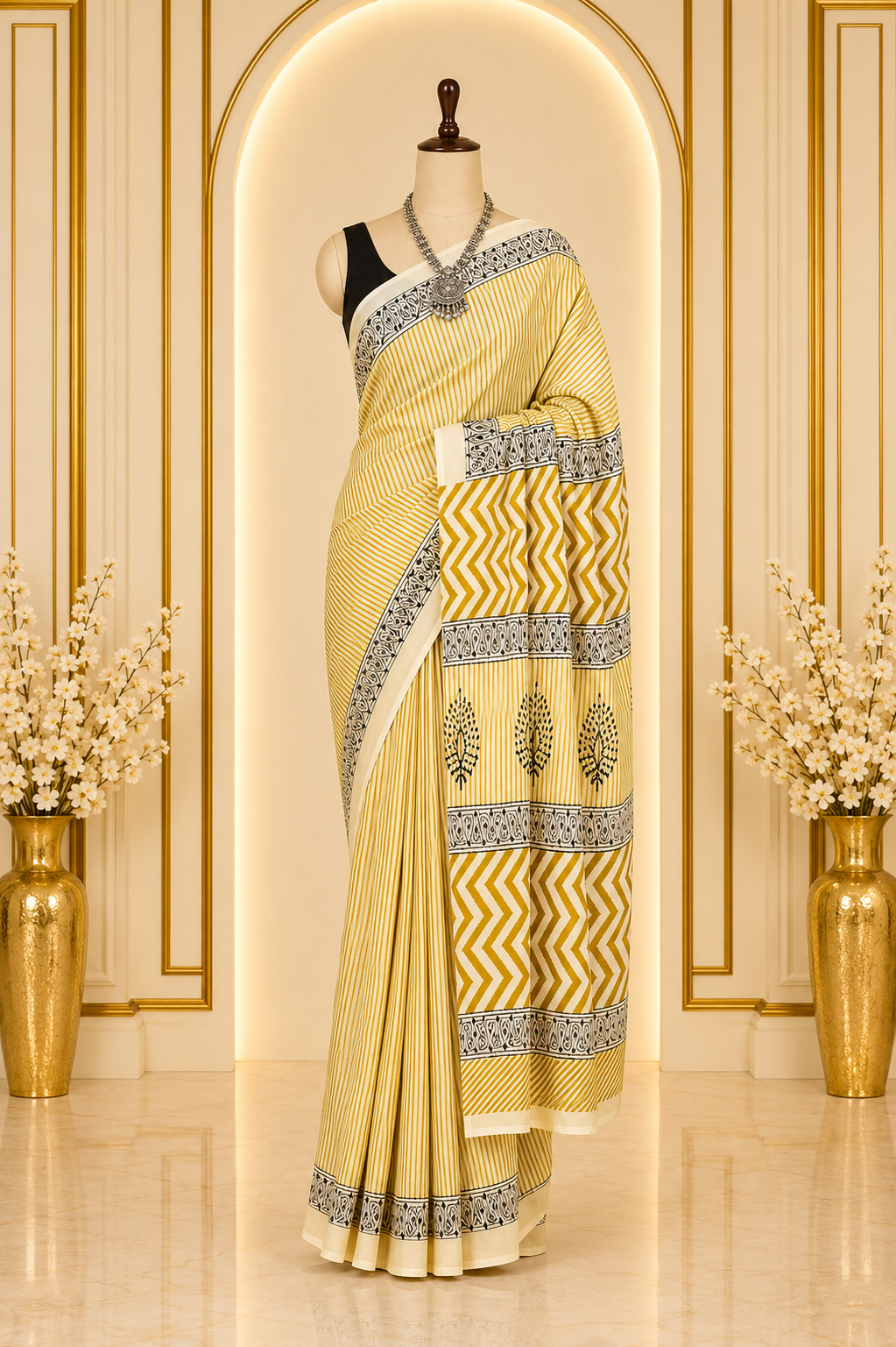 Screen Block Printed Mul Cotton Saree