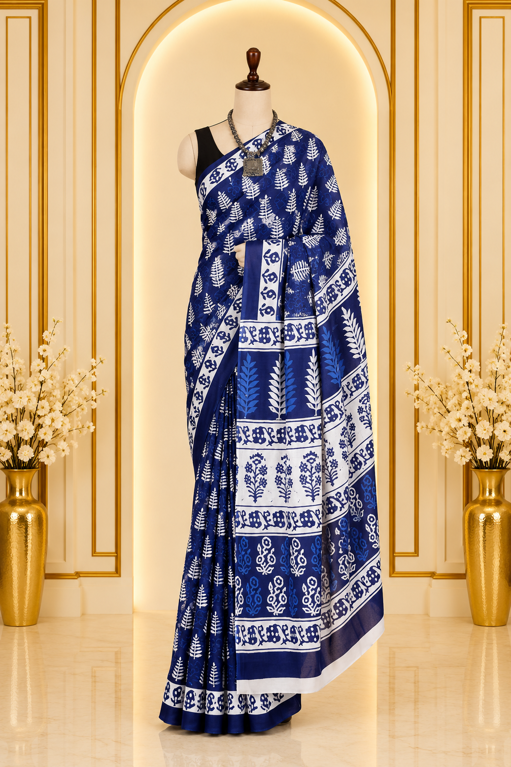 Screen Block Printed Mul Cotton Saree