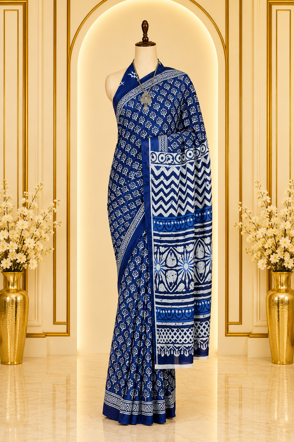 Screen Block Printed Mul Cotton Saree