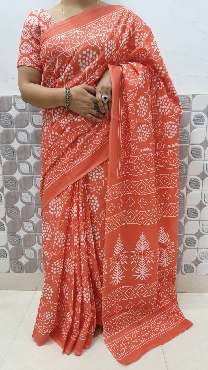 MulMul Saree - Orange