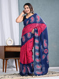 MulMul Saree - Red Navy